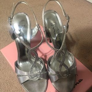 Silver rhinestone heels